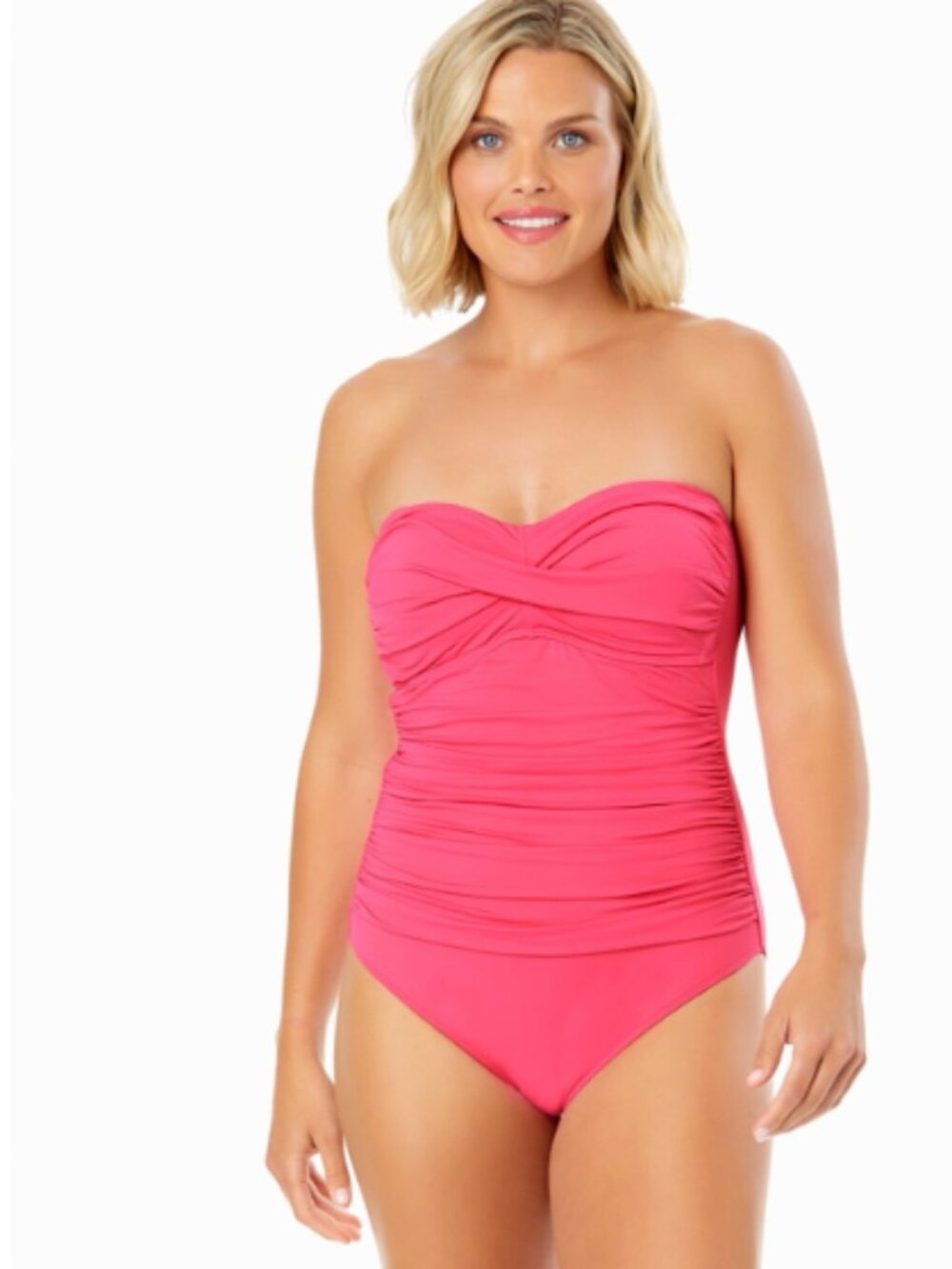 Anne Cole Women's Front Twist Shirred Onepice Swimsuit Pink Size 12 11880